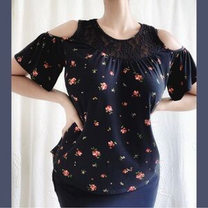 Elegant Floral Cold-Shoulder Blouse